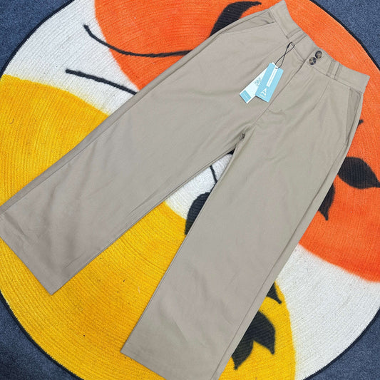 Twill Gabardine Wide Leg Pants - Beige