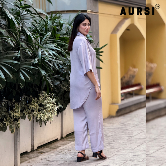 Light Lavender Shirt Pants Co-Ord by AURSI