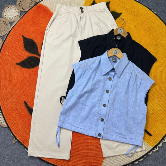 Ladies Drop Shoulder Crop Shirt & Pants Set by AURSI