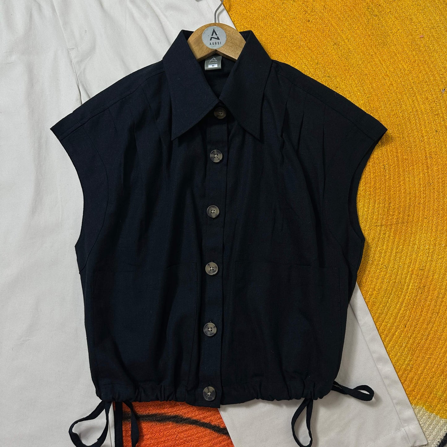 Ladies Drop Shoulder Sleeveless Crop Shirt - 002 - Black