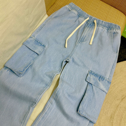 Denim Cargo Joggers (Light Blue)