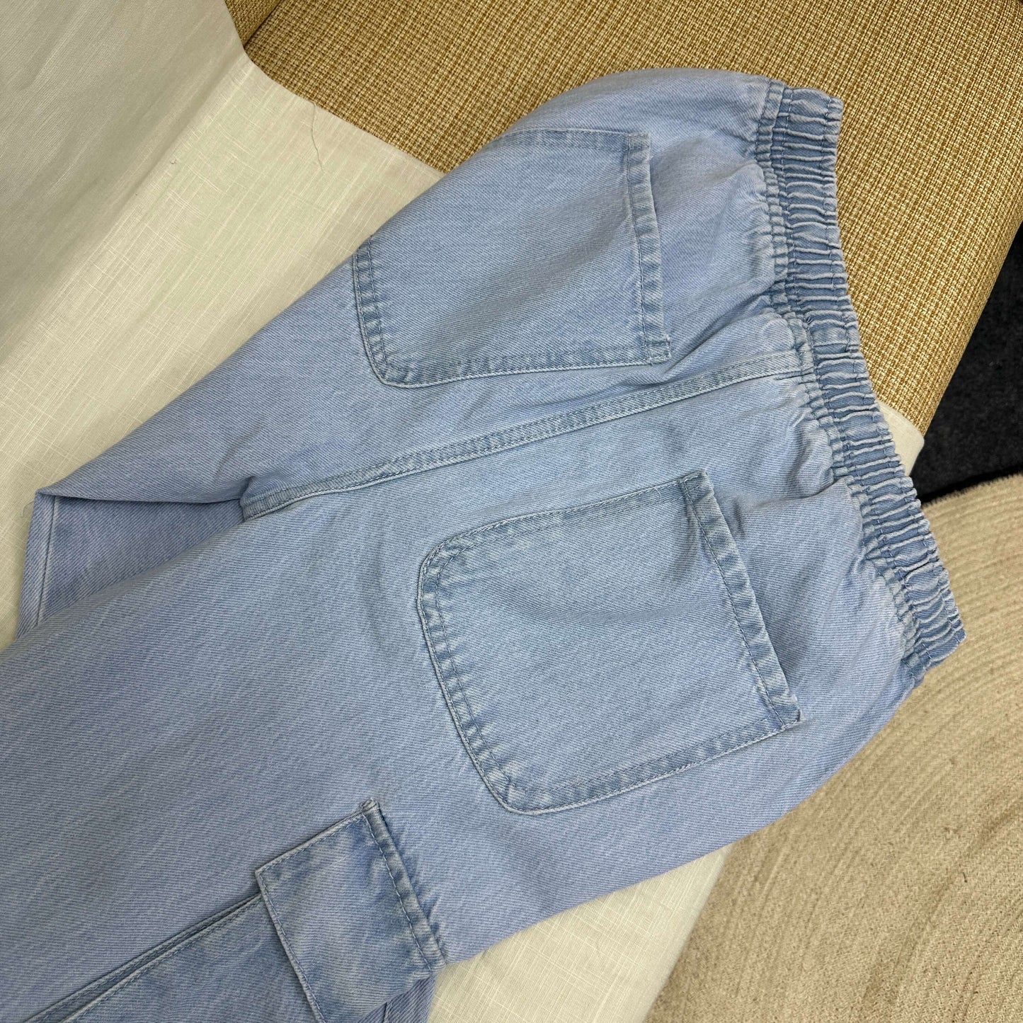 Denim Cargo Joggers (Light Blue)