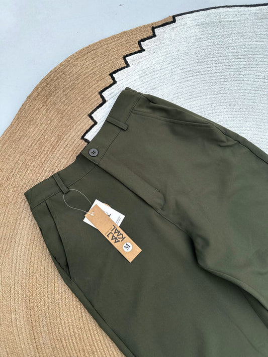 Baggy Formal Pant - Olive by Aaj-Kaal