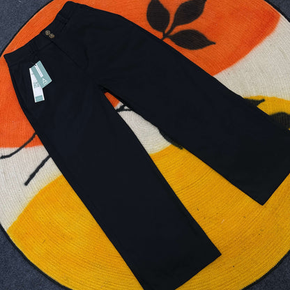 Twill Gabardine Wide Leg Pants - Black