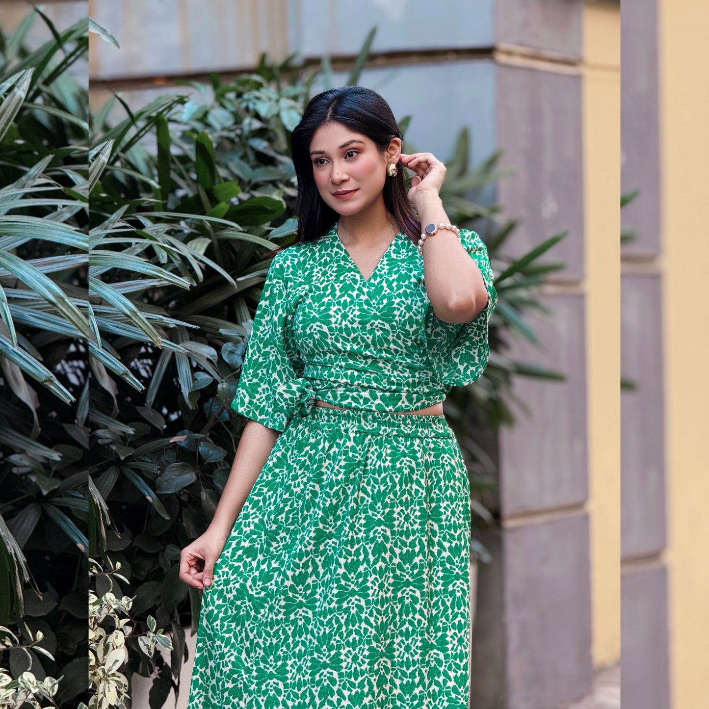 Green Printed Skirt & Top Sets - AURSI