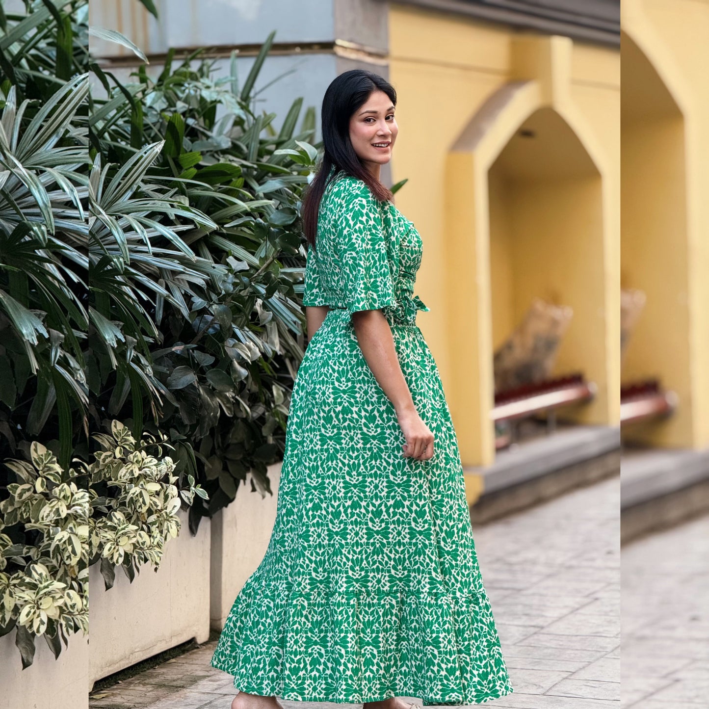 Green Printed Skirt & Top Sets - AURSI
