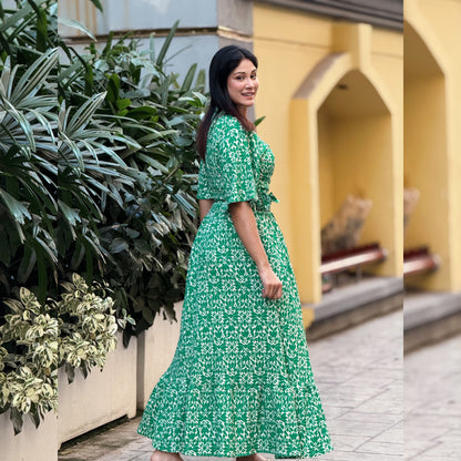 Green Printed Skirt & Top Sets - AURSI