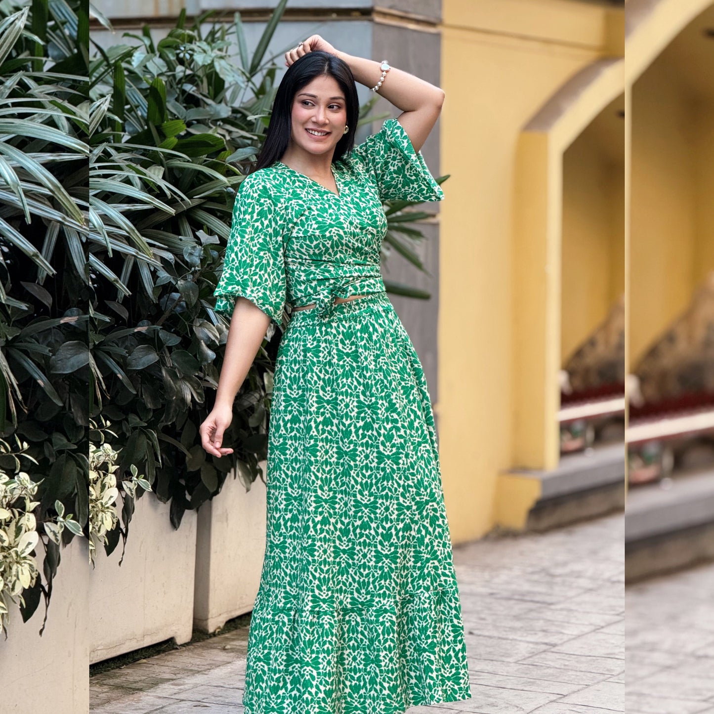 Green Printed Skirt & Top Sets - AURSI