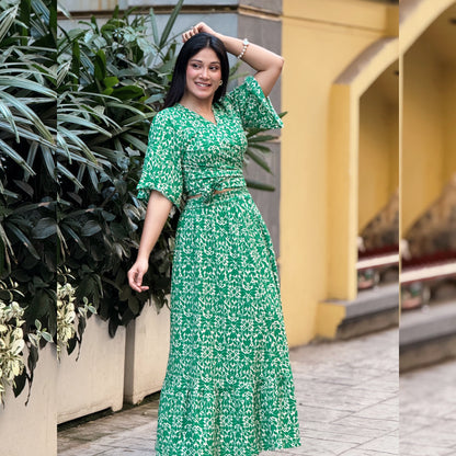 Green Printed Skirt & Top Sets - AURSI
