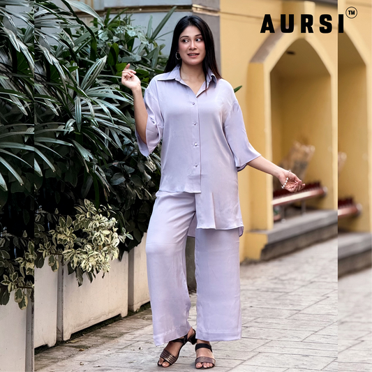 Light Lavender Shirt Pants Co-Ord by AURSI