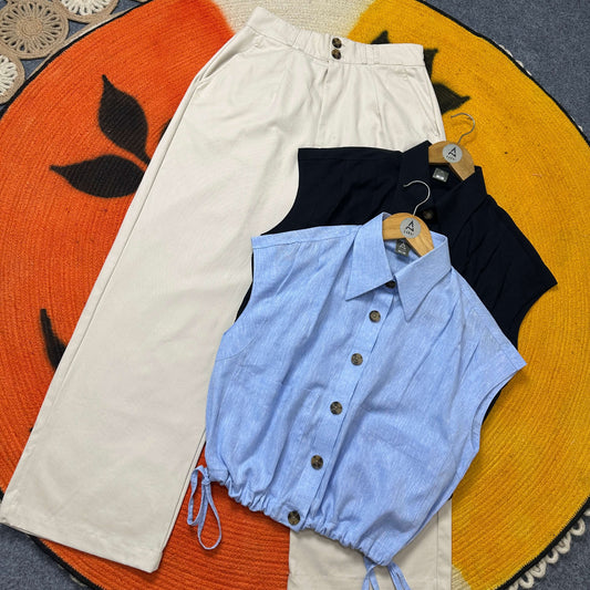 Ladies Drop Shoulder Crop Shirt & Pants Set by AURSI