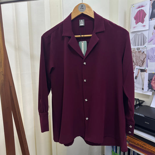Ladies Cuban Shirt - Maroon