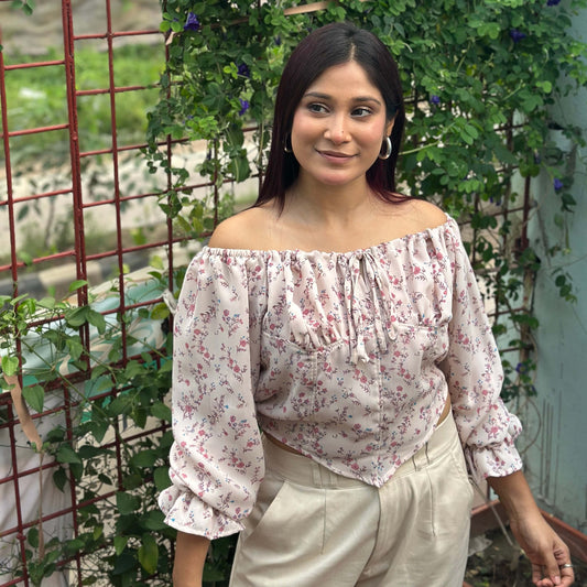 Tie Front Floral Printed Full Sleeve Summer Top - Pink