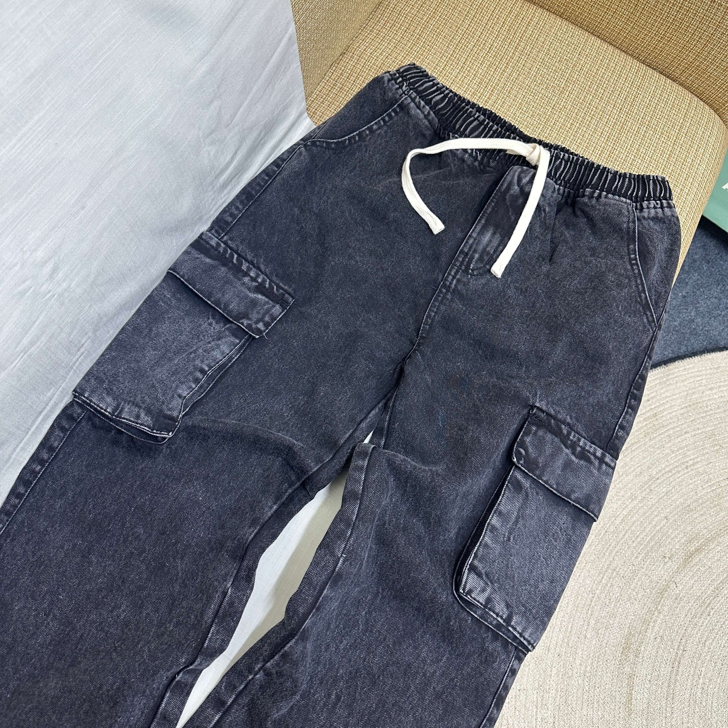 Denim Cargo Joggers (Black Acid)