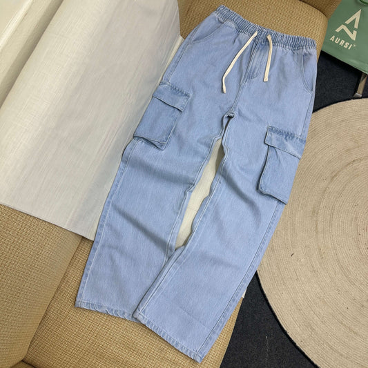 Denim Cargo Joggers (Light Blue)