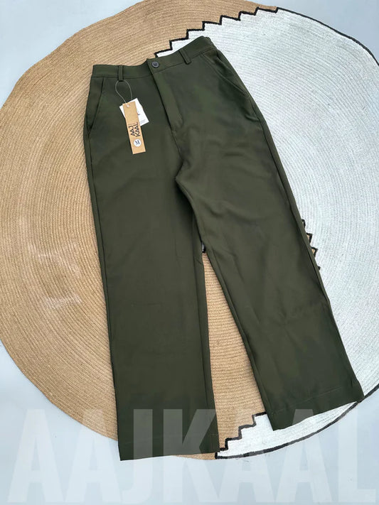 Baggy Formal Pant - Olive by Aaj-Kaal