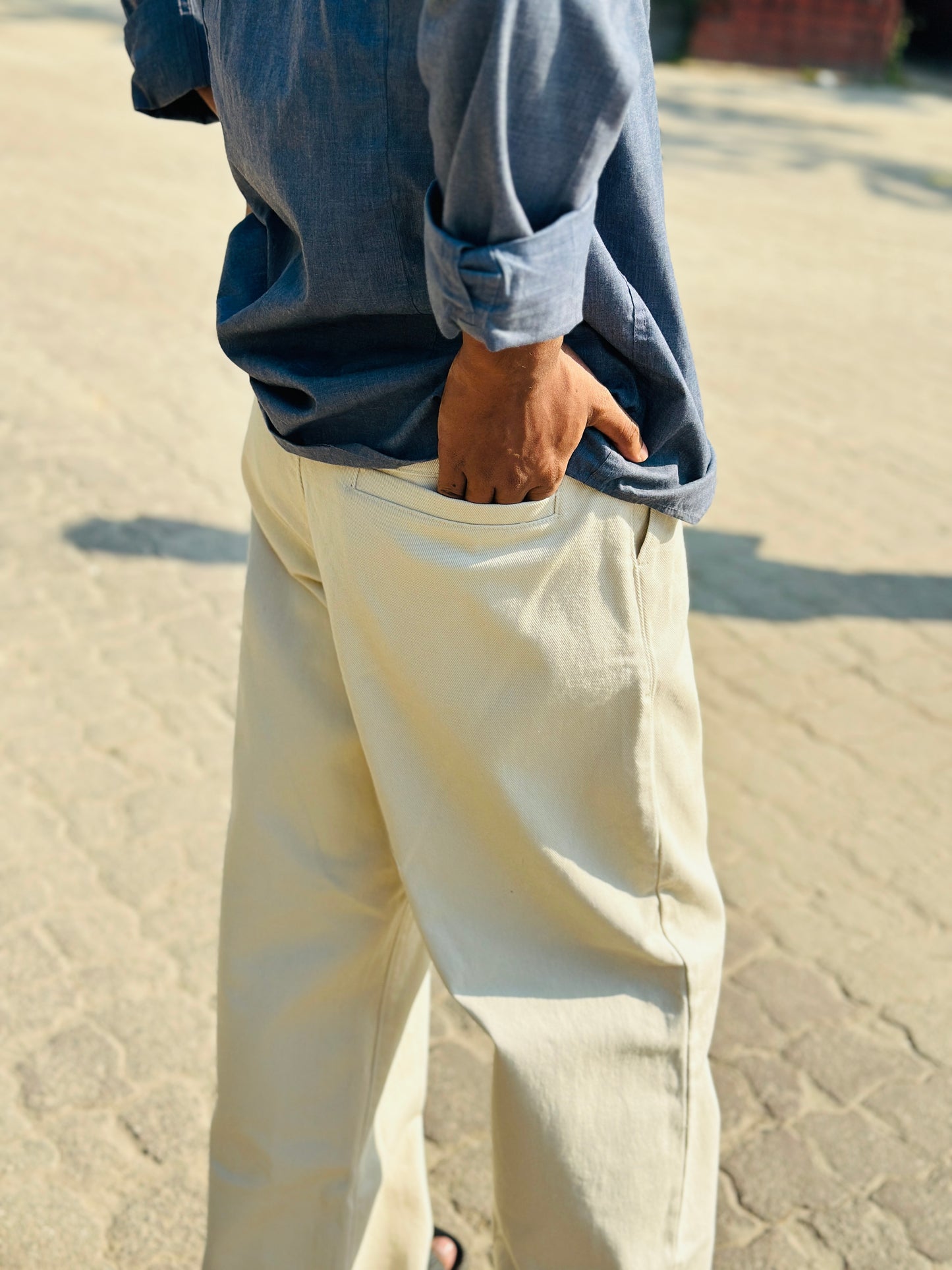 Twill Gabardine Baggy Pant-Off White
